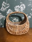 Vtg Small Wicker Hanging Flower Basket Cottage Decor