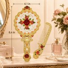 Vintage Hand Mirror Comb Set - Antique Vanity Handheld Makeup Mirror  Gold