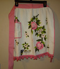 Nos Vintage Bucilla Jiffy Dry Terry Cloth Apron Floral Fruit Pink Pom Pom Trim