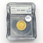 1854  3 Gold Icg Au53      3 Indian Princess    Au 53 Almost Uncirculated Unc