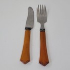 Butterscotch Bakelite Art Deco Beveled Handled - Fork Knife Set Vintage 