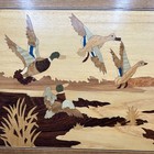 Vintage Wooden Duck Inlay Framed Picture Signed Wood Marquetry Designs 15 x12 