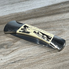 Vintage Sabre Fishing Big Bass Scrimshaw Folding Lockback Pocket Knife Stainless