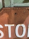 Vintage 1950s Metal Embossed Stop Sign 24    Red  White Raised Letters   Border