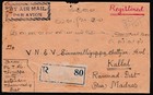 Burma Cover 1947 Registered Airmail Letpadan To Kallal India Kgvi Z3277