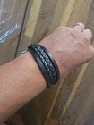 Men s Genuine Leather Multi-layer Woven Bracelet With Sleek Black Magnetic Clasp