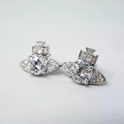 Vivienne Westwood Earrings Large Silver Orb Studs White Crystals With Box
