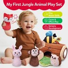 Baby Toys 6-12 Months - Soft Plush Jungle Animal Sensory Set With Rattle  Squ   