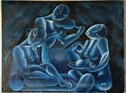 Large Vintage Mid Century Modern Art Abstract Cubism Cubist Oil Painting Signed