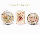 Compact Mirror With Pill Organizer Vintage Floral   Bonus Mini Tin