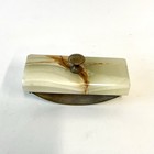 Vintage Green Marble Ink Blotter Brass Knob Collectible Desk Accessory 5 X 2 X 2