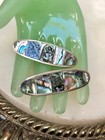 6pc Lot Vtg Sterling Mexican Jade Pendant  Abalone Barrettes  Bangles  Taxco Pin