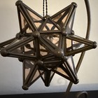 Vintage Moravian Star Lantern Candle Holder Glass Metal Frame Stand