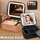 Makeup Train Case Large Travel W  Lighted Mirror Cosmetic Organizer Bag Portable