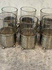 20th Century Antique Middle East Engraved Silver Tea Cup Holder Glass Insert