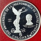 1971 El Salvador 5 Colones Silver Proof Independence Liberty Statue Canas Bust 