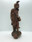 Vintage Chinese Hand Carved Wooden Fisherman With Figure 26cm Red Wood
