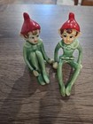 2 Vtg Elf Pixies Christmas Elves Figurine Japan Ceramic 1950 s Mcm 3 5  So Cute