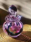 Beautiful Handblown Heavy Art Glass Signed Perfume Bottle Flacon Floral 1995