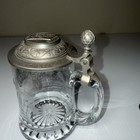 Vintage Schlitz German Glass Beer Stein With Pewter Lid   Etched Wheat Design  
