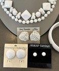 Gorgeous Lot Of Vintage White Costume Jewelry - 6 Pieces Mix   Match  