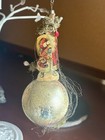 Antique Victorian Wire Wrapped Gold Ball With Scrap Santa   Tinsel Ornament