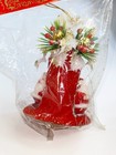 Shiny Brite Flocked Santa Diorama Red Bell Christmas Ornament New Vintage 2 Side