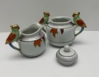 Rare Vtg Tashiro Shoten Porcelain Handpainted Parrots  Creamer   Sugar Bowl Set