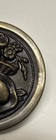 Large Antique Vtg Metal Button Pendant - Flowers In Basket W  Hat - 1 1 2   