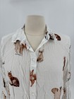 Jane   Delancey Button Up Shirt Womens Large White Cat Print Sheer Collared Top