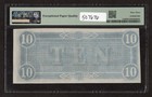 1864  10 T-68 Confederate States Of America Note - Pmg 63 Epq