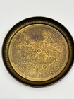 Vintage Brass Floral Tray 8  Ornate Etched Decorative Boho Round Metal Plate