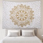 White And Gold Mandala Boho Wall Tapestry  Bohemian Indian Psychedelic Hippie   