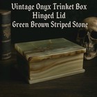 Vintage Banded Green Brown Onyx Hinged Jewelry Trinket Box 1970 s Pakistan 5x3x2