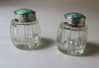 Vintage Meka Guilloche Glass Sterling Jade Green Enamel Shakers Denmark