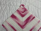 Vintage Hand Crocheted Potholder  Hot Pad  Fan  White   Pink  Cotton
