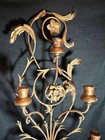 Vintage Wrought Iron Gold Paint Or Gilt   Wood Large Italian Mcm Candle Sconce
