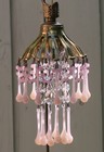 Palm Swag Lamp Brass Chandelier Vintage Opaline Pink Glass Crystal Prisms Beaded