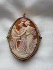 Rare Design Antique Art Deco 10k Carved Shell Cameo Brooch pin