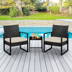 Modern 3-piece Rattan Bistro Set With Glass Table - Outdoor Patio Furniture