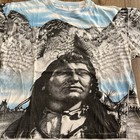 Vintage  90s  Aop Black Native American Tee Size Xl Nature Print Boxy Fit