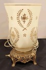 Vintage Handcrafted Floral Glass   Brass Cylinder Lamp