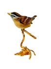 Boehm House Wren On  24k Gold Plated Branch Bird Figurine Porcelain - 2 5 Inch