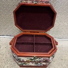 Vintage Wood Cloth Sewing Basket Velvet Lined