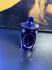 Vintage French Cobalt Blue Porcelain Candlestick Holder Gold Trim Floral 