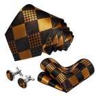 5pcs Mens Silk Tie  Pocket Square  Cufflinks  Drilled Gold Black Tie Set -282 7