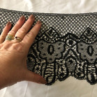 Antique French Long Wide Length Black Le Puy Lace 9ft 10  C1800s