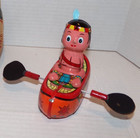 Vintage Japan Yanoman Rowing Sioux Indian Canoe Tin Friction Toy Works With Box