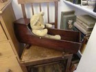 Antique Folk Art Wooden Doll s Crib  Victorian Primitive Rocking Doll s Cradle  