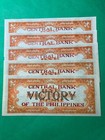 Philippines 1949  nd   One Peso Cb Victory Ovpt  Thin Print  Crisp Unc -5 Pieces